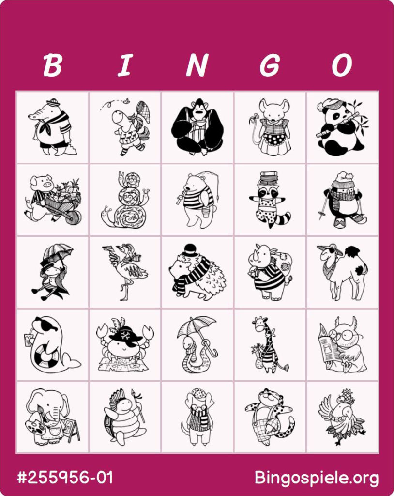 Kostenloses Tier-Bingo zum Ausdrucken - Bingospiele